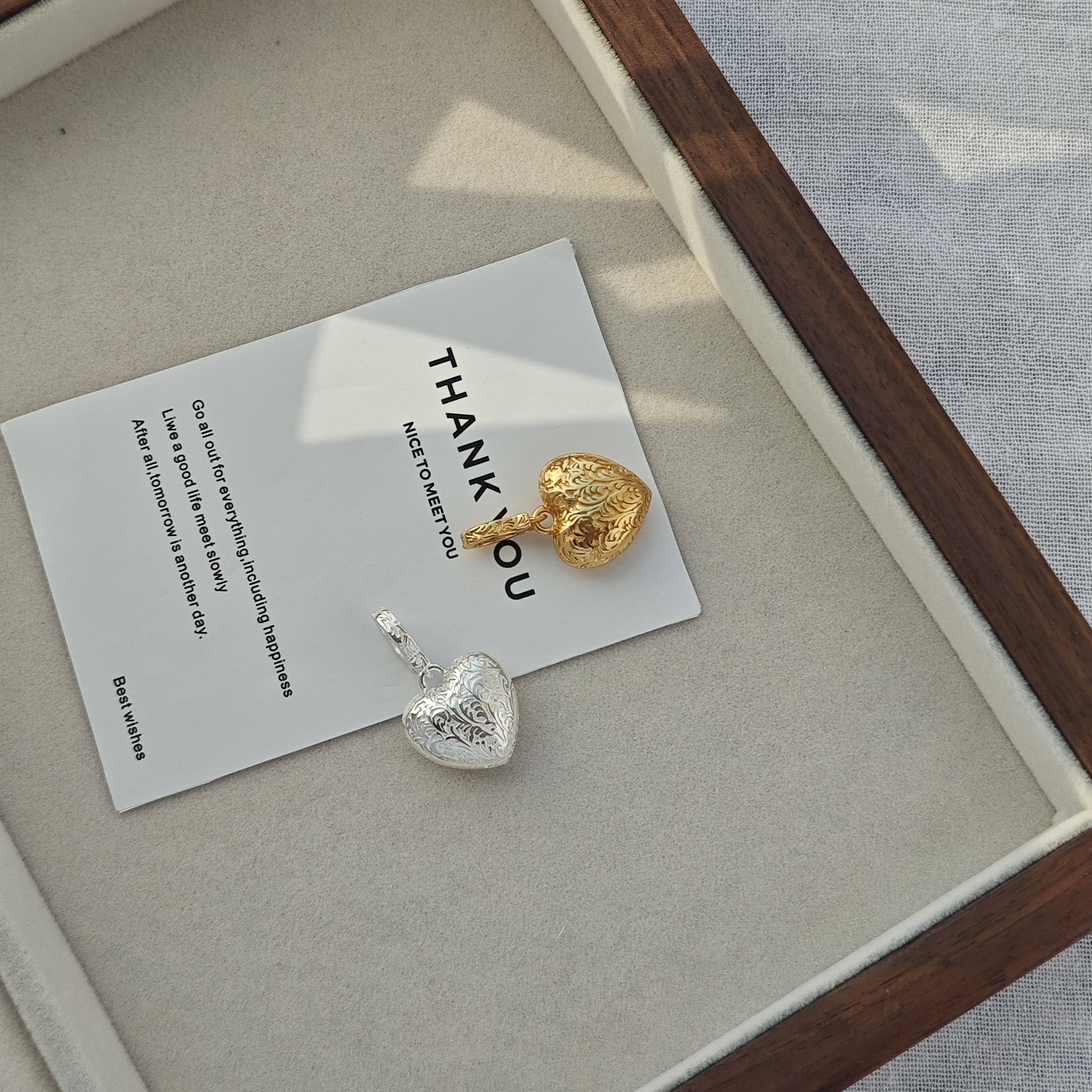 通体925纯银唐草纹爱心吊坠 小众设计复古银坠 经典百搭桃心侧坠,饰品/流行首饰/时尚饰品新,项坠/吊坠,淘宝优惠券,粉丝福利购,淘宝优惠卷