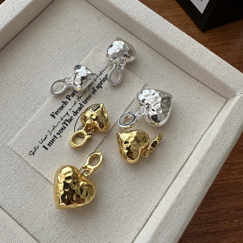 通体925纯银万能扣爱心吊坠 韩版小众设计敲面空心工艺基础款侧坠,饰品/流行首饰/时尚饰品新,项坠/吊坠,淘宝优惠券,粉丝福利购,淘宝优惠卷