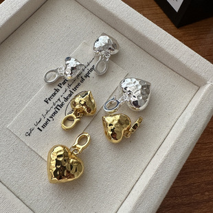 通体925纯银万能扣爱心吊坠 韩版小众设计敲面空心工艺基础款侧坠