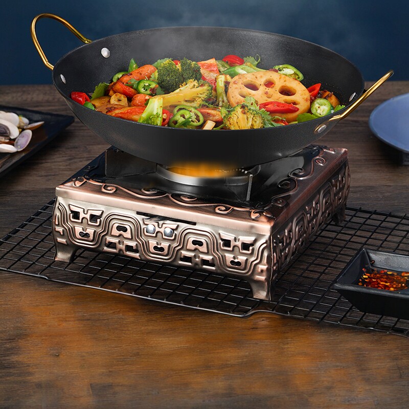 酒精炉方形小火锅不锈钢家用干锅锅具方型蝴蝶炉户外便携小锅仔