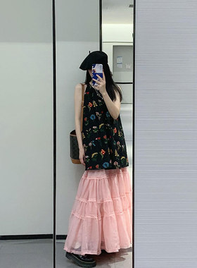 【im向】黄油可露丽' 重工绣花料 天丝麻无袖A字宽松挂脖小衫上衣