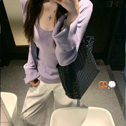 SOLOTARIO薄款针织开衫外套＋毛衣背心两件套女秋新品设计感上衣