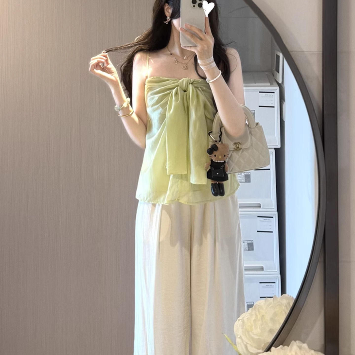 多巴胺夏日减龄绝美漂亮蝴蝶结天丝设计感外穿露肩吊带女抹胸上衣