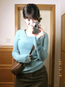 午后◆复古设计感U领纯色毛衣秋冬慵懒风修身显瘦针织衫女装商店