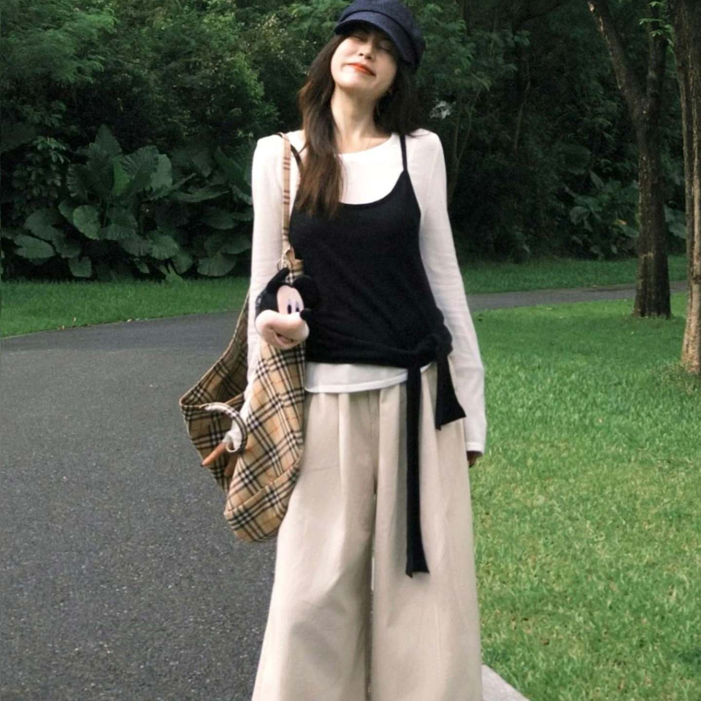 修身显瘦绑带打底薄款两件套上衣