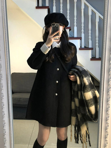 KK小熊法式赫本风双面羊绒大衣女2024年小众设计款拼接领呢子外套