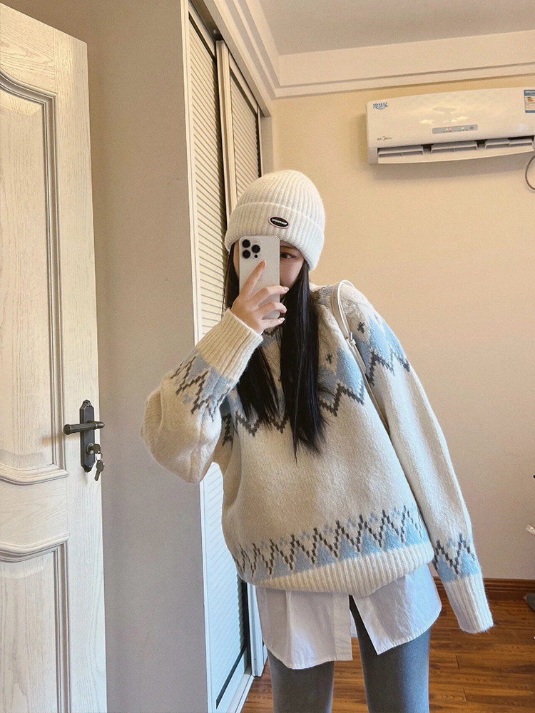 芥末自制「北欧画家」羊毛撞色毛衣女秋冬新款慵懒风设计感上衣,女装/女士精品,大码套装,淘宝优惠券,粉丝福利购,淘宝优惠卷