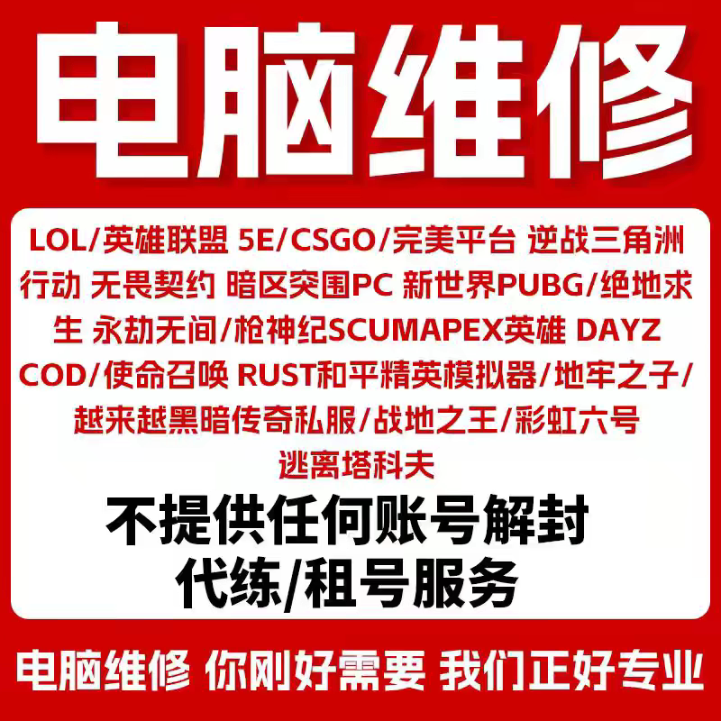 电脑机器维修LOL穿越火线APEX逆战未来CF塔科夫码无畏契约过