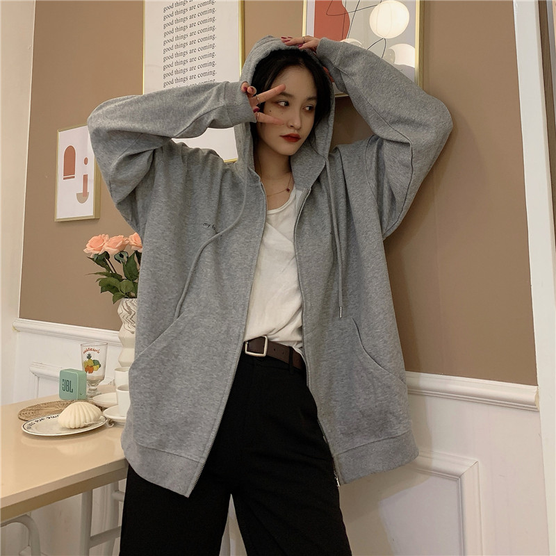 Classic oversize hooded zipper sweater spring silhouette short coat for women