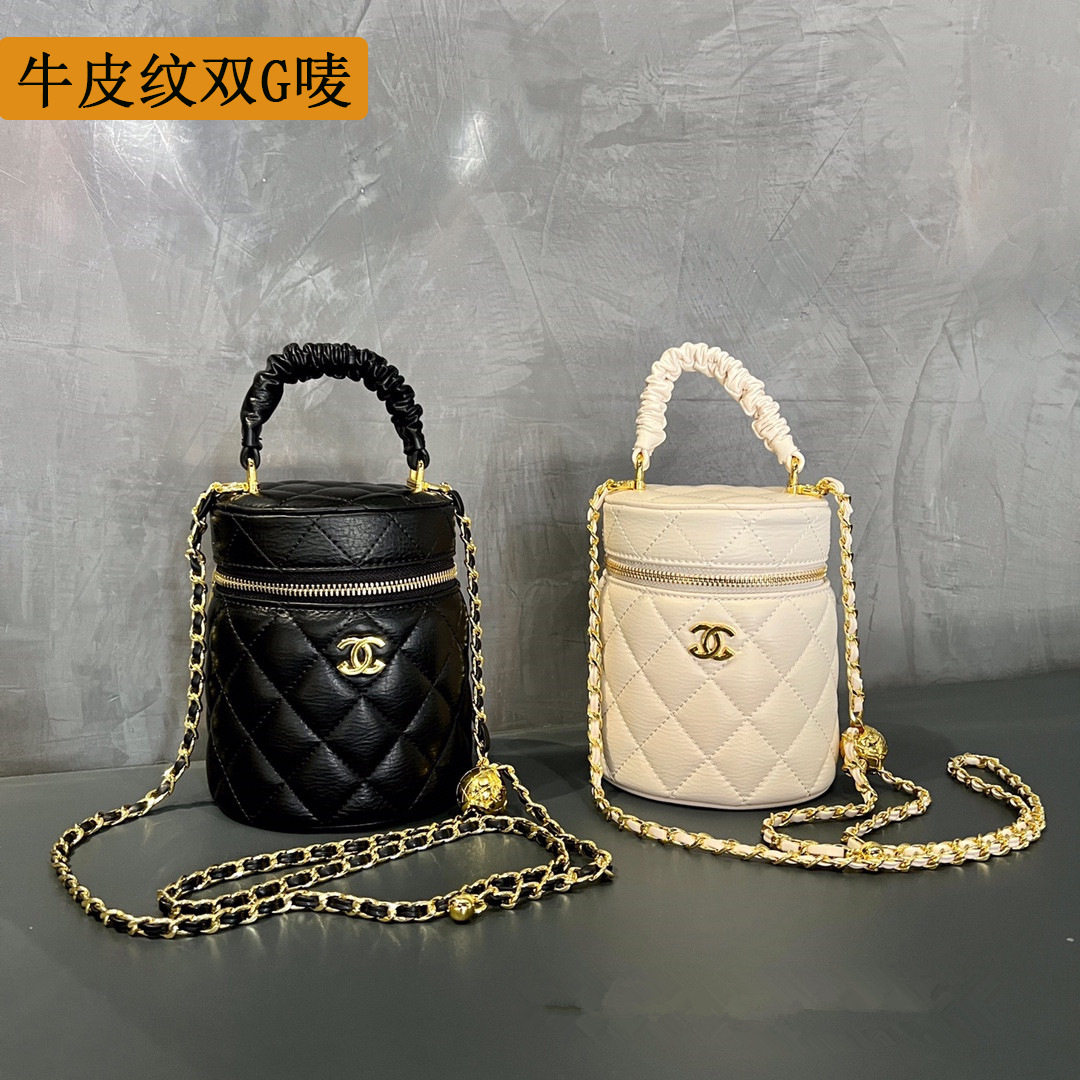 品牌轻奢菱格链条包发财桶小包新款时尚女包圆桶单肩包斜挎包