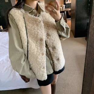 2025新款羊羔毛皮毛一体马甲女韩版秋冬宽松叠穿坎肩背心毛毛外套