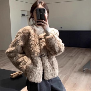 2025新款千金风圆领小湖羊皮毛一体女冬季加厚环保皮草毛毛外套