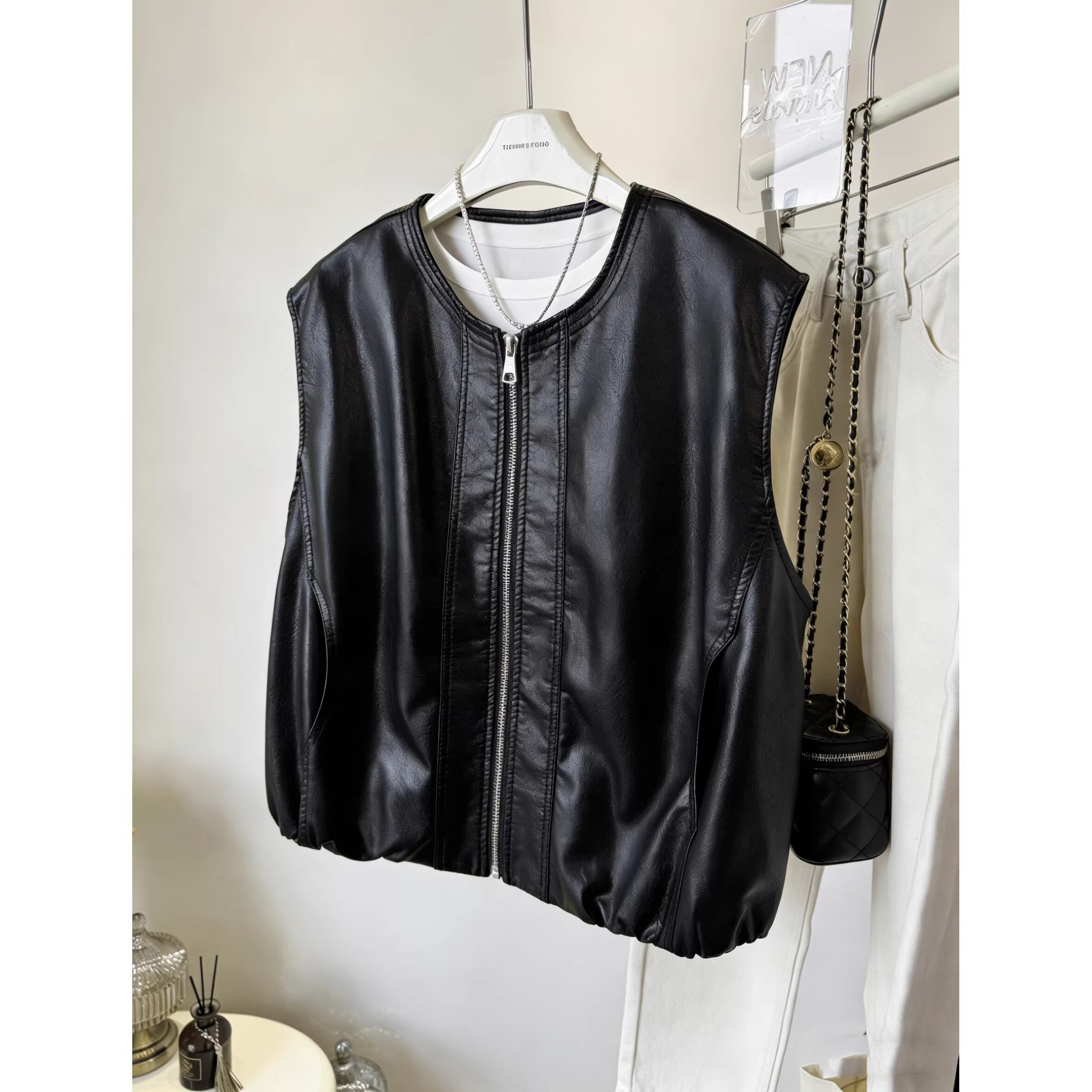 2026新款PU皮马甲女短款韩系春季显瘦宽松坎肩机车风皮夹克上衣