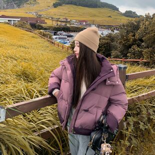 撞色羽绒棉衣设计感宽松加厚保暖外套 连帽棉服女短款 2025冬季 韩版