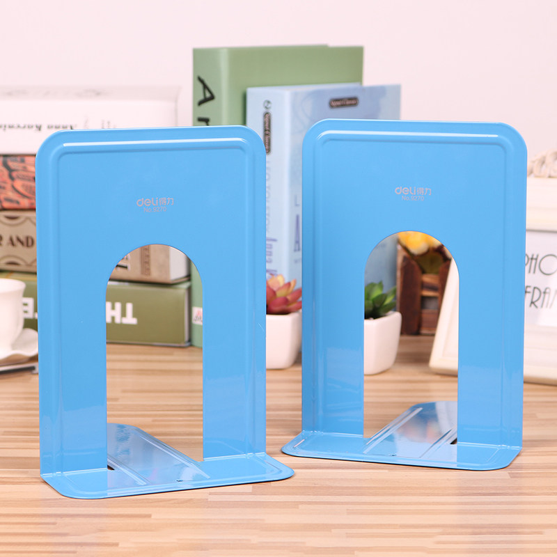 得力文具办公用品书立中大号铁书立桌面收纳书架阅读架一对书立架