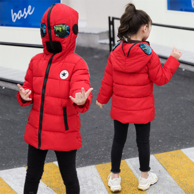 特价男女童蜘蛛侠连帽羽绒棉服眼镜款奥特曼中长款秋冬季加厚棉衣
