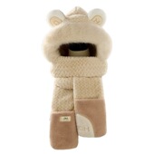 清仓小熊围巾手套帽子女冬季 加厚卡通可爱百搭防寒保暖护耳毛绒帽