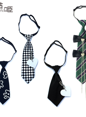 韩版学院风黑色短领带女甜酷JK日系个性潮流免绑衬衫装饰格子领结