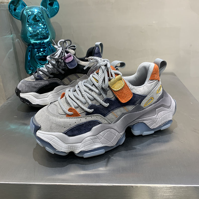 真皮系带运动鞋厚底老爹鞋真