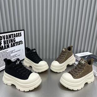 百搭运动休闲鞋 增高厚底高帮二棉鞋 女2025秋冬新款 真皮加绒松糕鞋