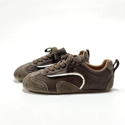 2025新款韩版平底显脚小德训鞋女ins潮小众百搭休闲运动真皮单鞋