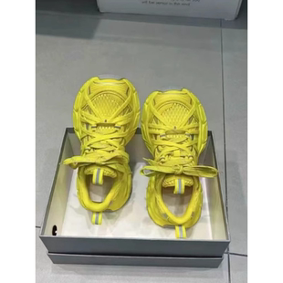 真皮黄色巴黎绑带厚底老爹鞋2025春夏新款网面透气时尚运动休闲女