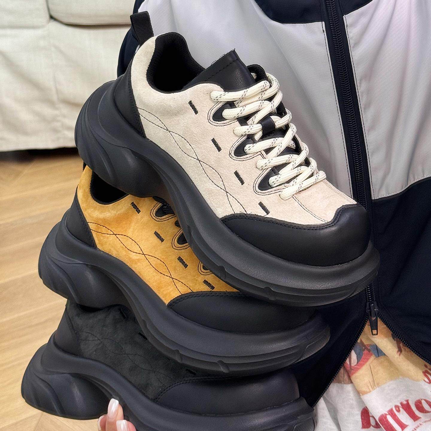 复古真皮厚底老爹鞋女青苹果2025新款徒步户外登山鞋软底运动板鞋,女鞋,时尚休闲鞋,淘宝优惠券,粉丝福利购,淘宝优惠卷