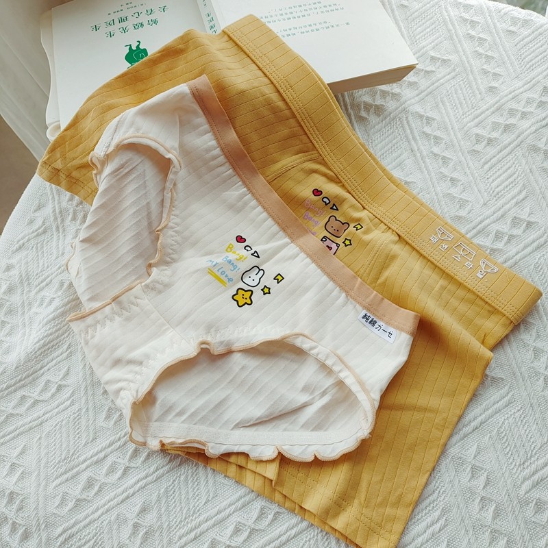 韩风个性运动风情侣内裤~纯棉透气可爱男士四角裤女三角短裤套装