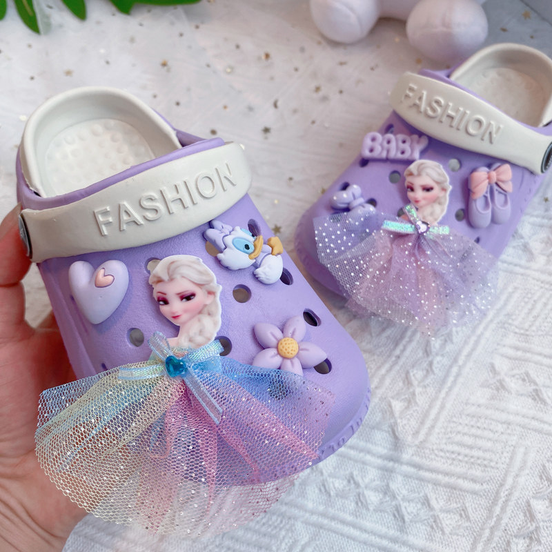 女童凉拖鞋冰雪奇缘爱莎公主时尚拖鞋儿童夏天室内居家洞洞鞋软底