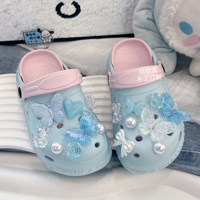 女童夏天凉拖鞋儿童女款2025新款蓝色蝴蝶女孩eva材质洞洞鞋软底