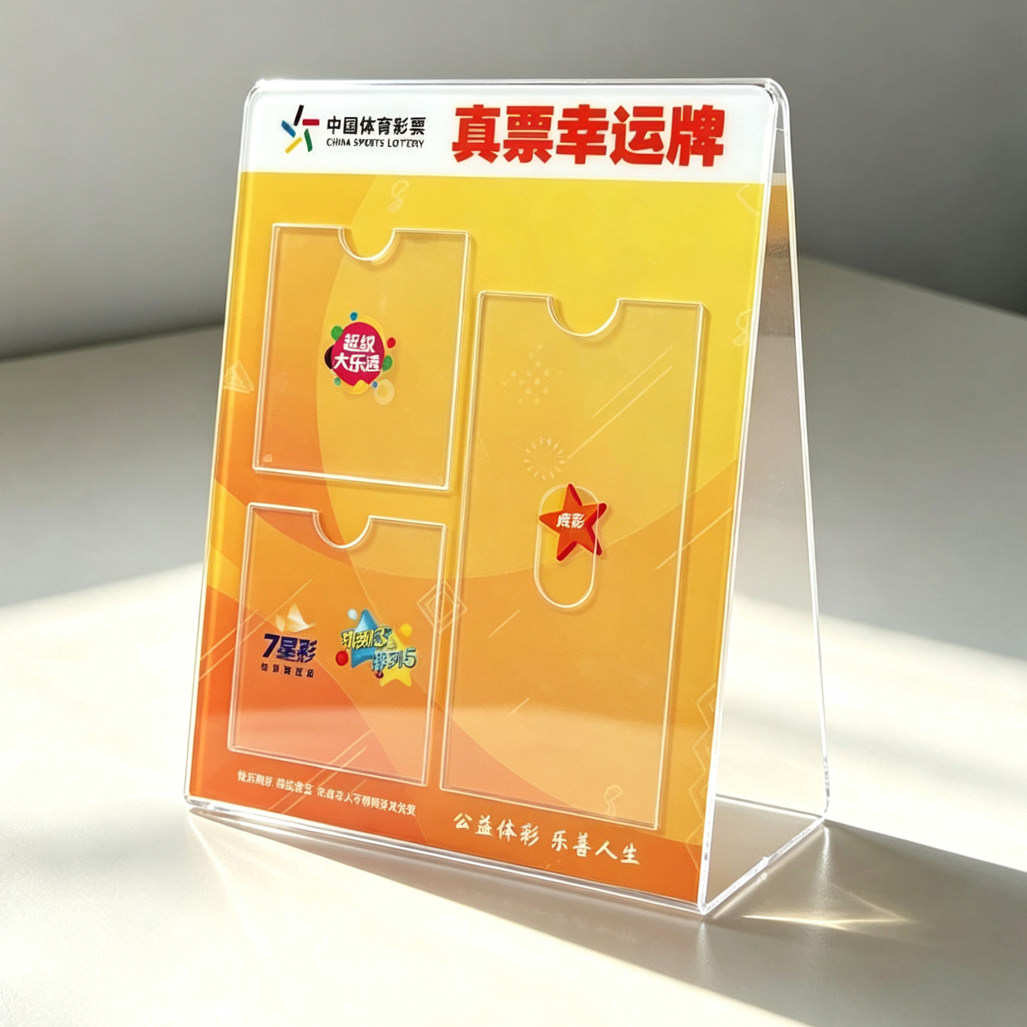 体彩真票幸运牌亚克力摆台彩票展示架大乐透七星彩排列五门店立牌