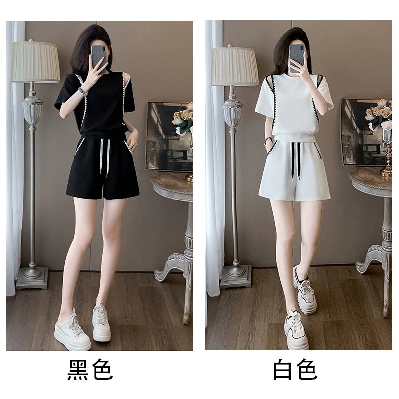 网红炸街运动休闲套装女夏季宽松显瘦时尚减龄短袖短裤两件套洋气
