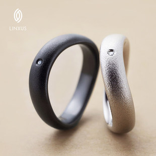 LINXUS美杜莎 925银镀铂金镶钻石情侣戒指 简