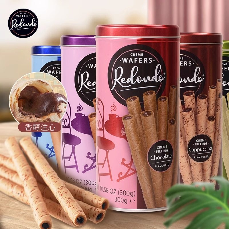 瑞丹多威化卷心酥150g/罐印尼进口零食巧克力鸡蛋卷注心饼干