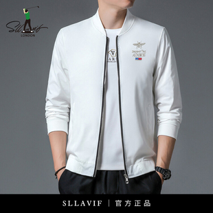 萨拉维夫潮牌小蜜蜂白色棒球夹克外套男春秋新款 上衣 青年帅气男士