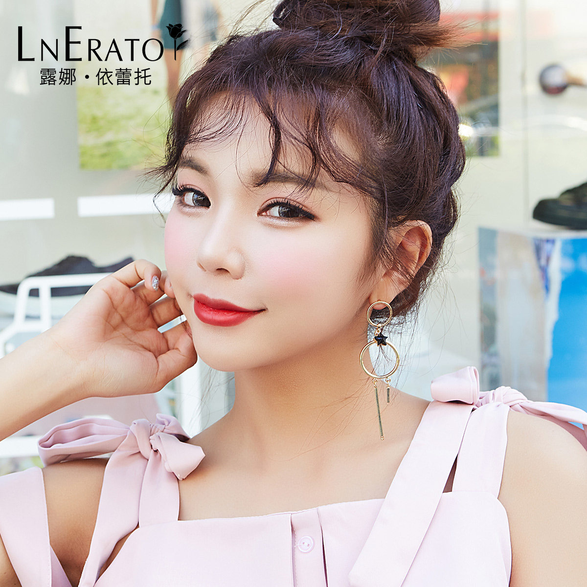 韩国lnerato镶钻韩版饰品不对称耳环 十字架耳饰长款星语女式耳坠