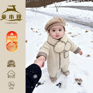 冬季婴儿连体衣加绒外出服女童冬装保暖爬服宝宝加厚外穿连身衣