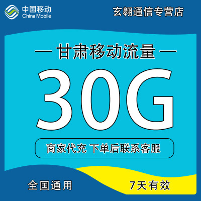 甘肃移动流量充值30G中国移动流量加油包全国通用流量7天有效