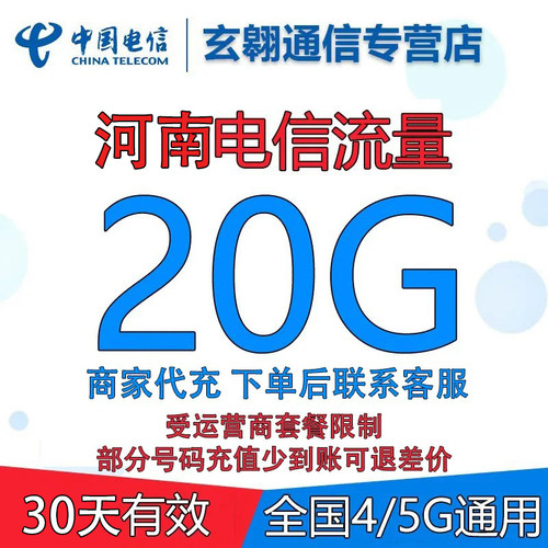 河南电信流量20GB月包30天有效