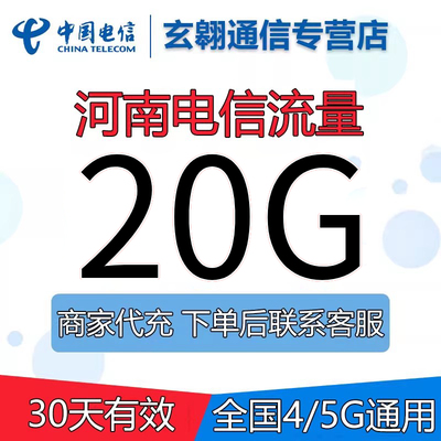 河南电信流量充值20G全国通用中国电信流量加油叠加包30天有效
