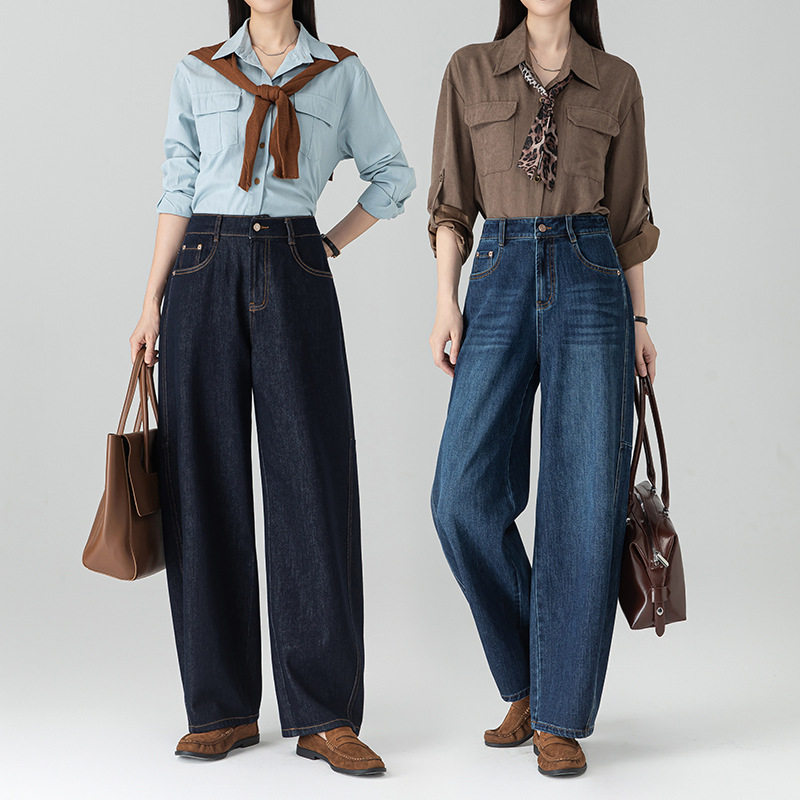 2026秋季新品牛仔裤女高腰显瘦休闲牛仔弯刀裤设计感阔腿女裤
