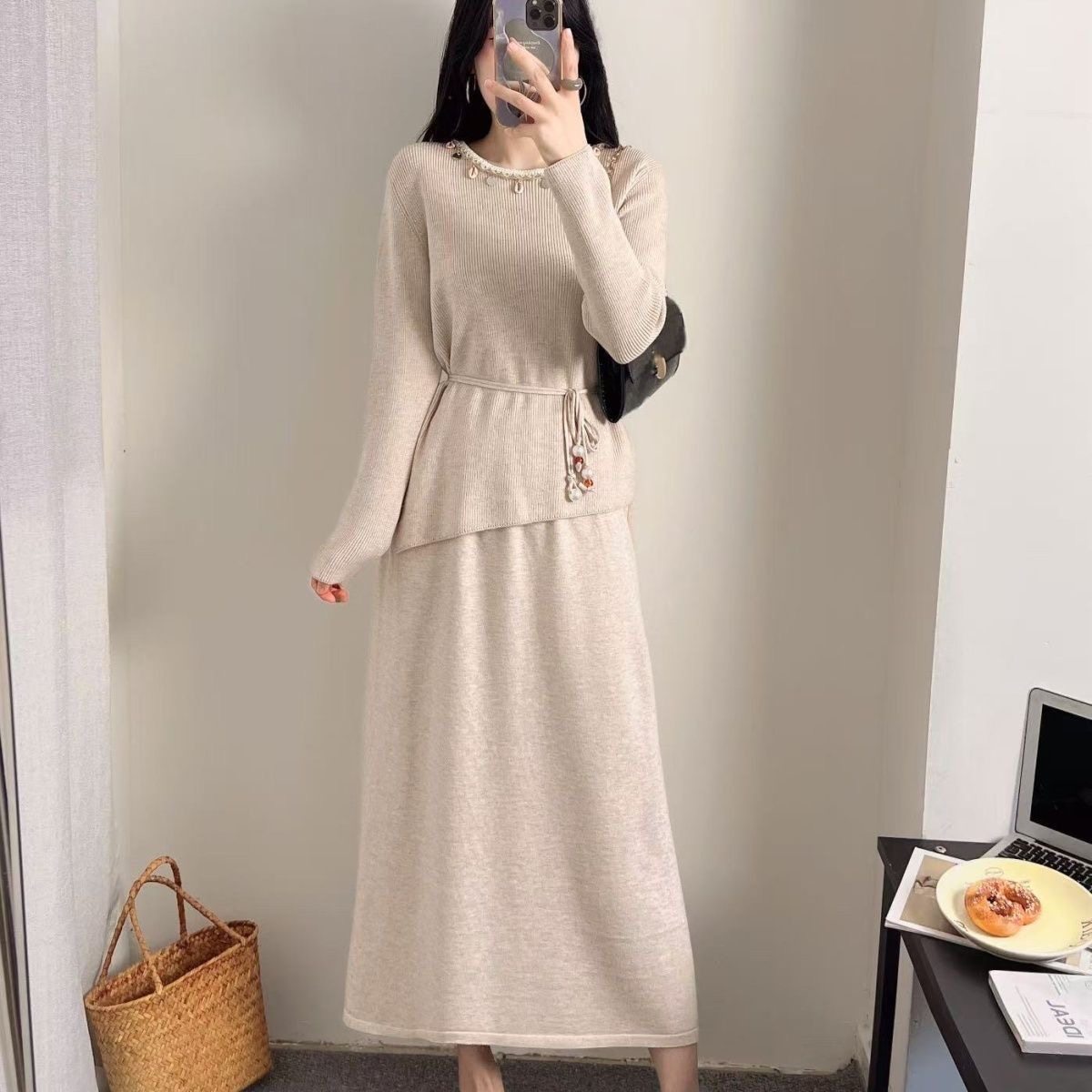 时尚高级感套装针织衫显瘦两件套