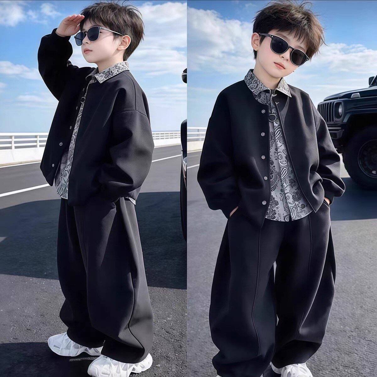 男童休闲套装春款洋气2026新款中大童宽松韩系痞帅潮流春秋三件套