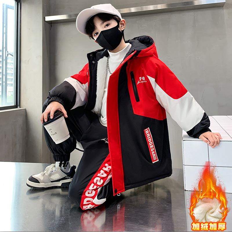 儿童装男童加绒套装秋冬款加厚运动服2025新款大童保暖冬季两件套