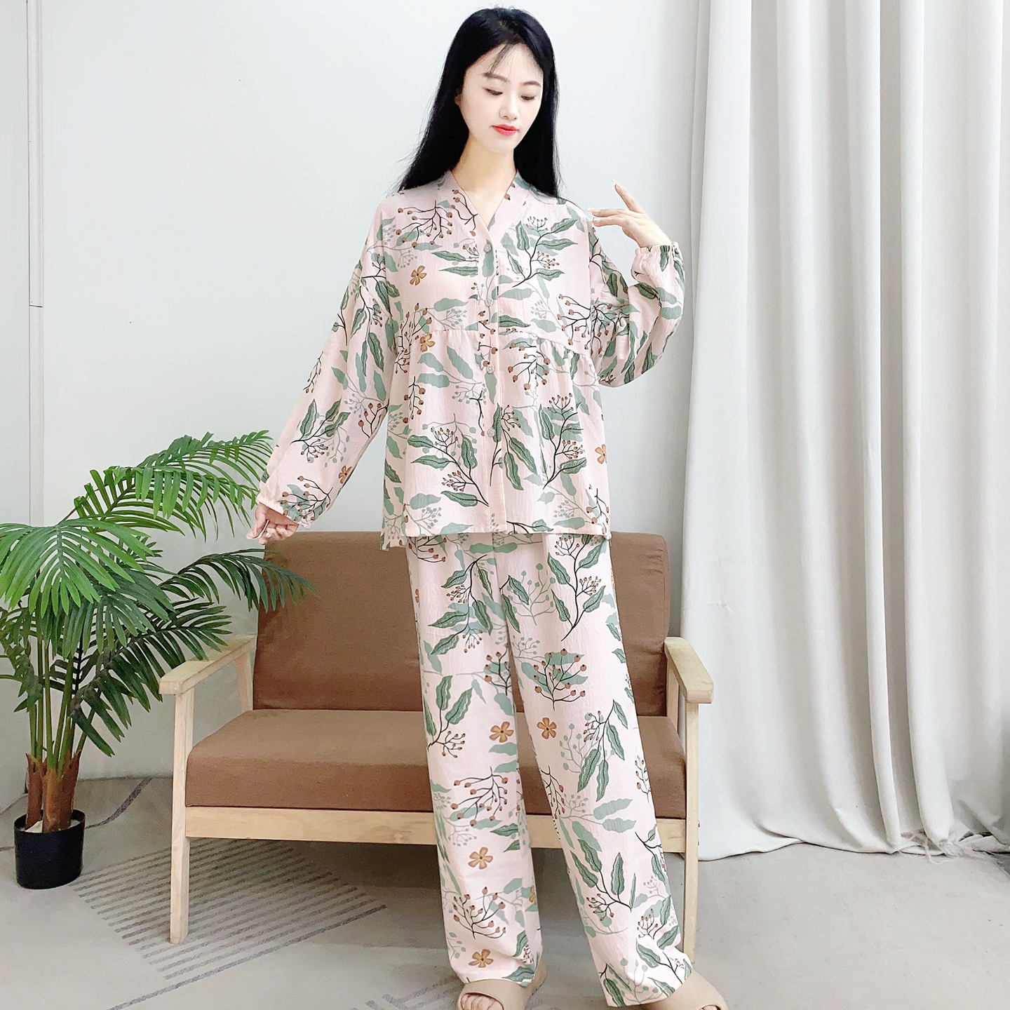 高级感云朵棉睡衣女长袖长裤韩系简约秋季可外穿大码家居服套装