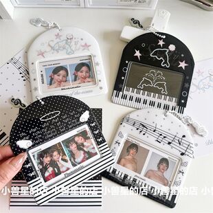 原创ins黑白键盘3寸横版PVC卡套无属性追星爱豆饭卡收纳展示 挂件