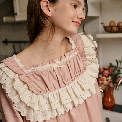 Ullala乌拉拉韩国进口甜美荷叶边女睡衣套装公主风纯棉家居服秋冬