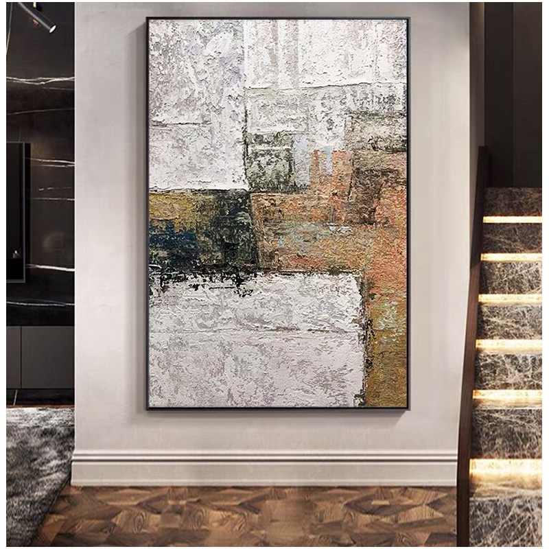 纯手绘现代抽象油画简约美式极简肌理玄关大厅客厅走廊沙发挂画