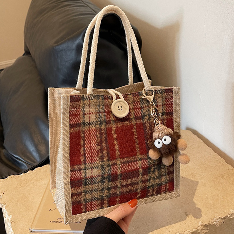 上班便携式亚麻包包女2025时尚帆布包女ins洋气百搭单肩手提袋子