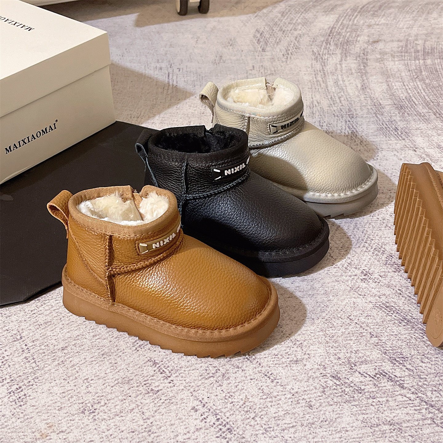 2025冬季新款真皮雪地靴男童加厚保暖厚底女童大棉靴子防滑棉靴,童鞋/婴儿鞋/亲子鞋,雪地靴,淘宝优惠券,粉丝福利购,淘宝优惠卷